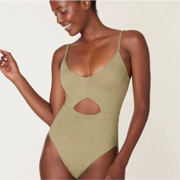 Andie Swim The Samoa One Piece Swimsuit in Olive Tan Cutout Keyhole Size L NWT - Picture 2 of 8